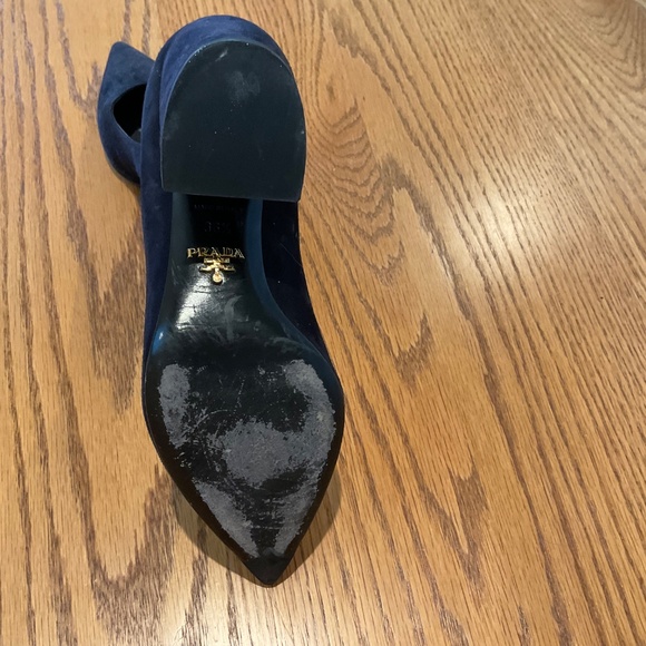 Prada Navy Suede Block Heel Pumps Size 36½ | Italian | Pointed Toe | Dust Bags - Picture 2 of 14